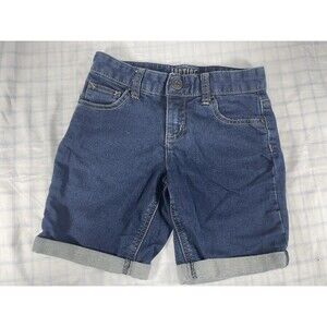 Justice Girls Denim Shorts Size 8 Dark Wash Cuffed Bermuda Stretch Jean Shorts